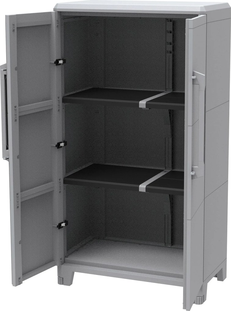 Armadio Portascope Modulare da Esterno 78x43,6x143 cm 2 Ante 2 Ripiani in Polipropilene Transforming Grigio e Nero...