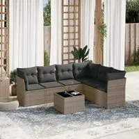 Set Divani da Giardino 7 pz con Cuscini Grigio in Polyrattan 3249529