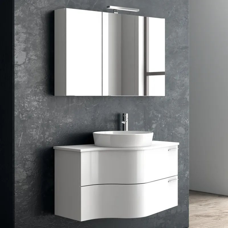 Composizione bagno sospesa 100cm: mobile, specchio contenitore e 2 colonne FORM-100 - KAMALU