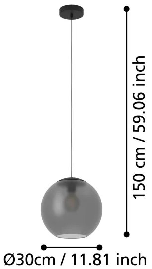 Eglo 390212 - Lampadario a sospensione con filo ARANGONA 1xE27/40W/230V fumé