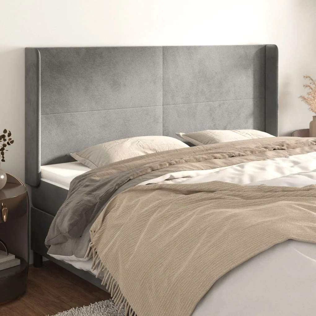 Testiera Ad Orecchio Grigio Chiaro 163x16x118/128 Cm İn Velluto /