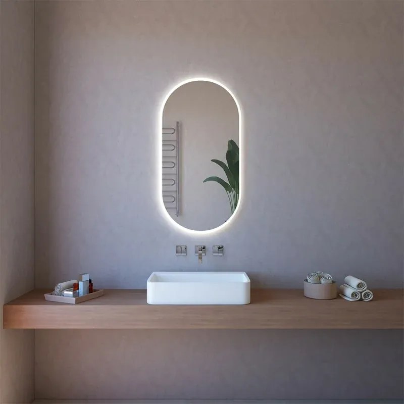 Specchio ovale reversibile 63x110 sabbiatura LED perimetrale retroilluminata
