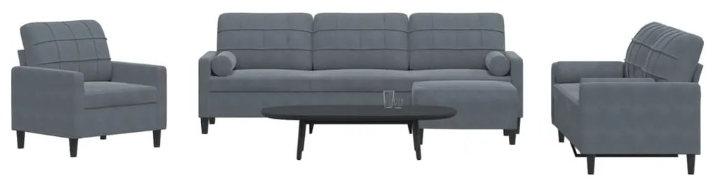 Set di divani 4 pz con cuscini e rinforzi grigio scuro velluto