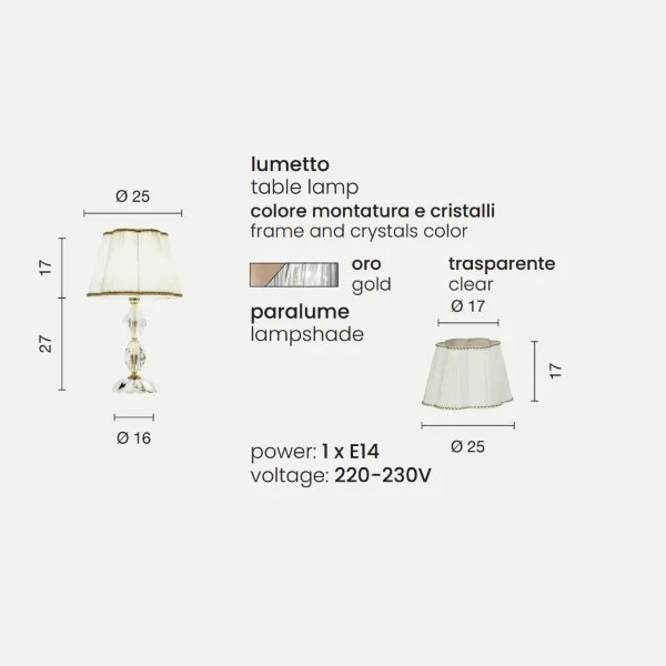 Lampada da tavolo 1 luce E14 - cristallo e vetro BRIGIDA 25x44 cm