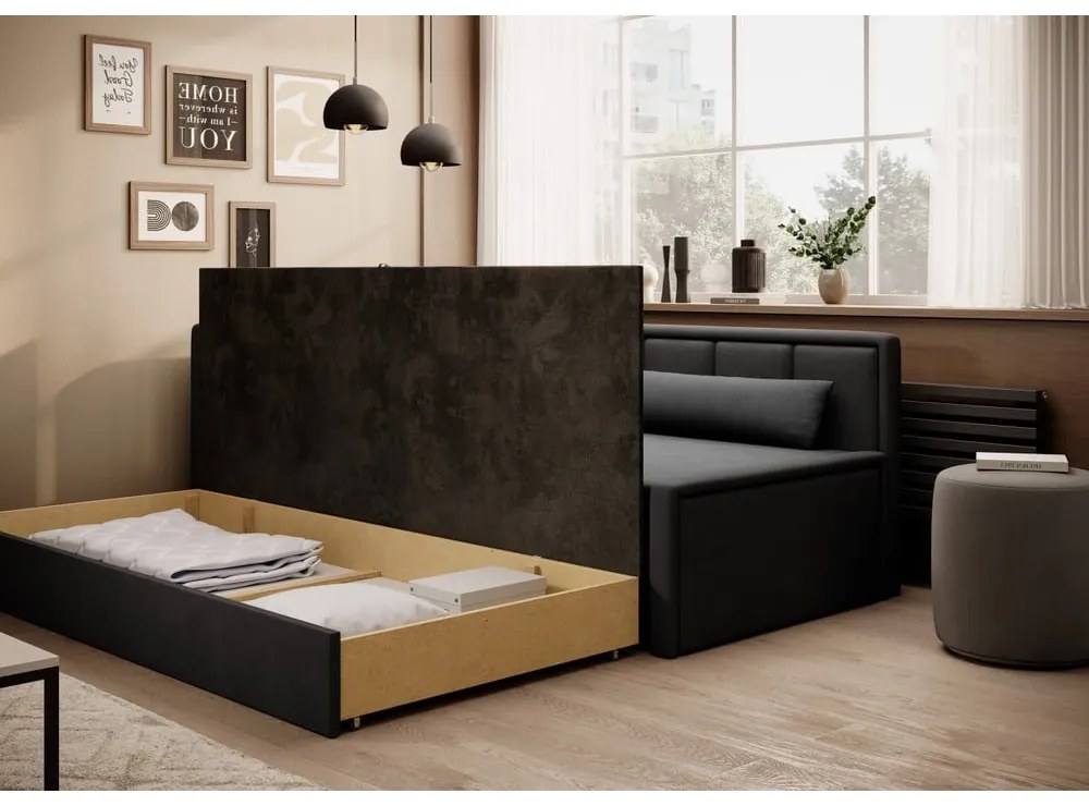 Divano grigio scuro allungabile/con contenitore e rivestimento in ciniglia 214 cm Fulgeo – ELTAP