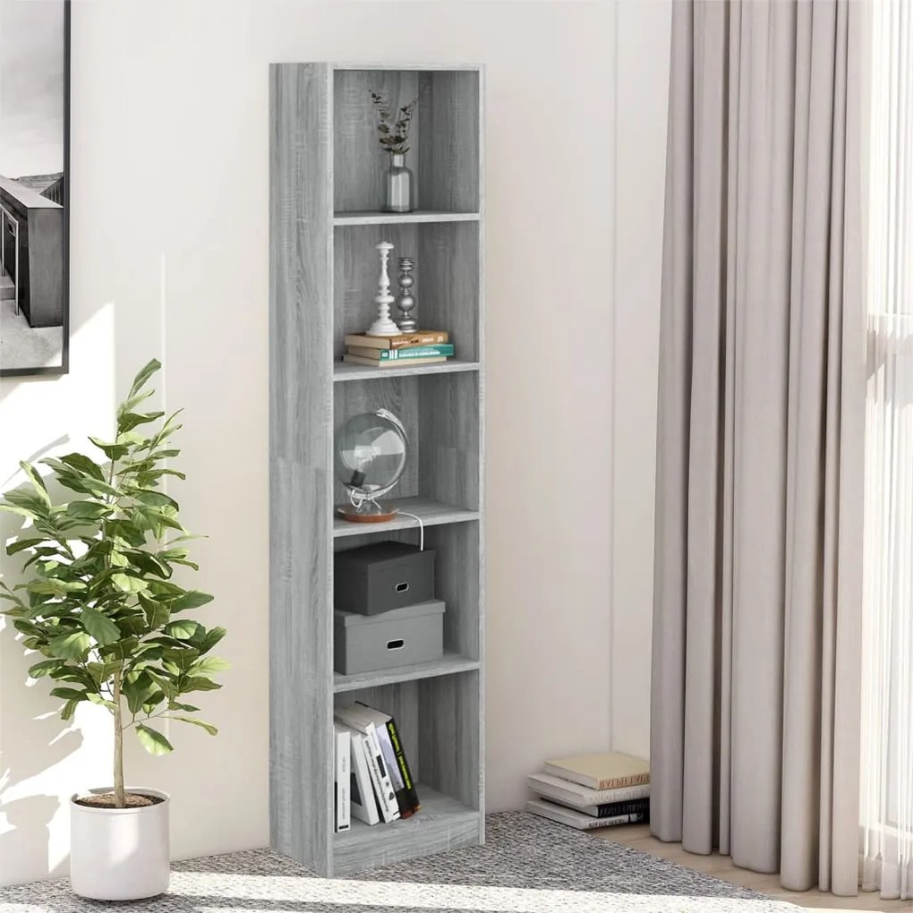 Libreria 5 ripiani grigio sonoma 40x24x175 cm legno multistrato