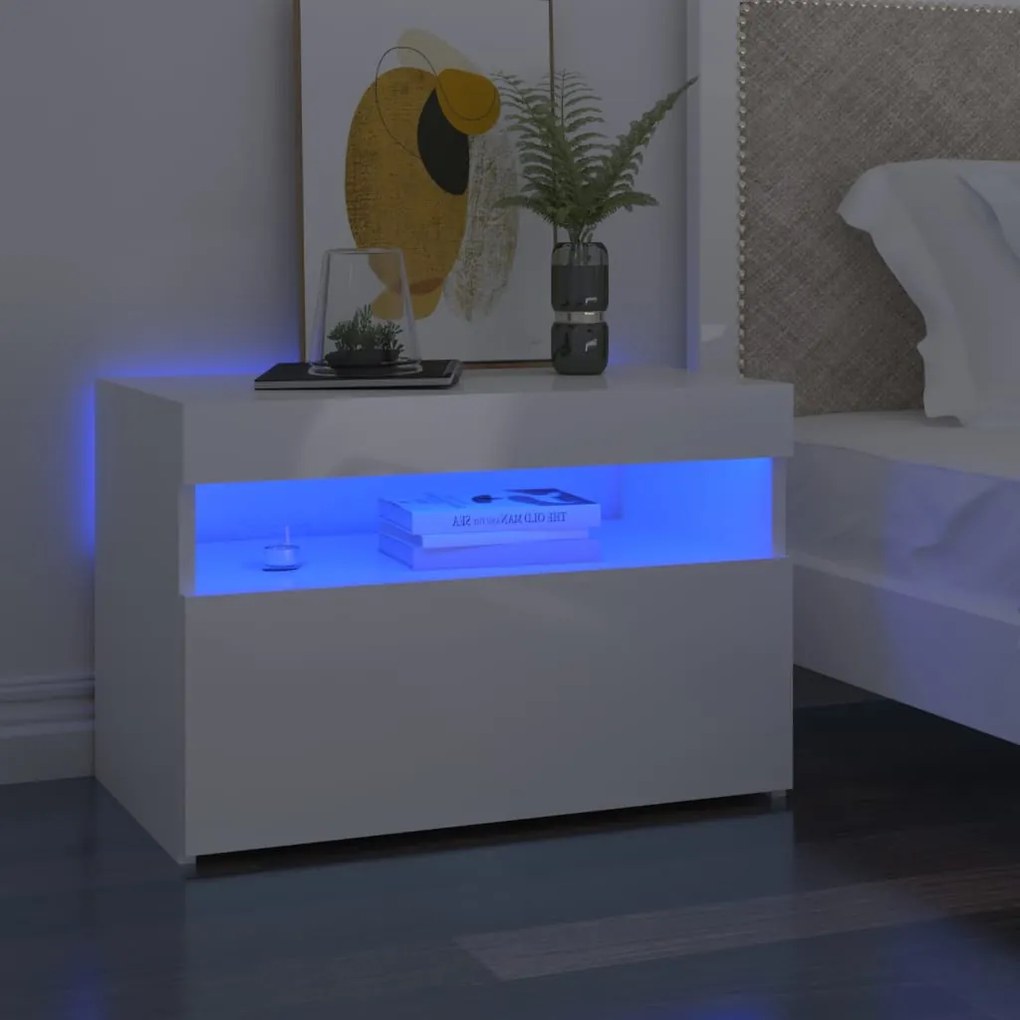 Comodino Con Luci Led Bianco Lucido 60x35x40 Cm /