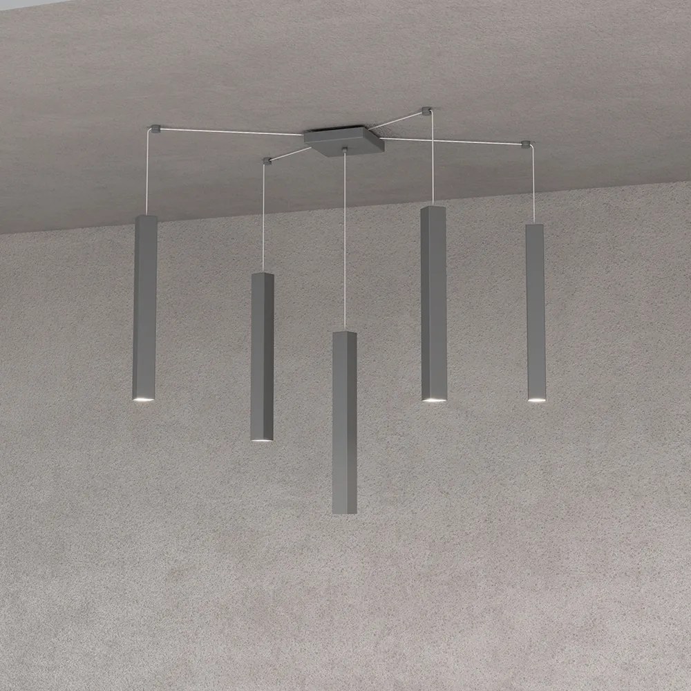 Sospensione Moderna Square Tube Metallo Grigio Antracite 5 Luci Gu10