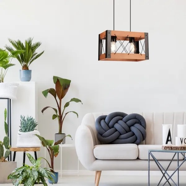 Lampadario a sospensione con filo FRIDA 2xE27/60W/230V nero/marrone faggio