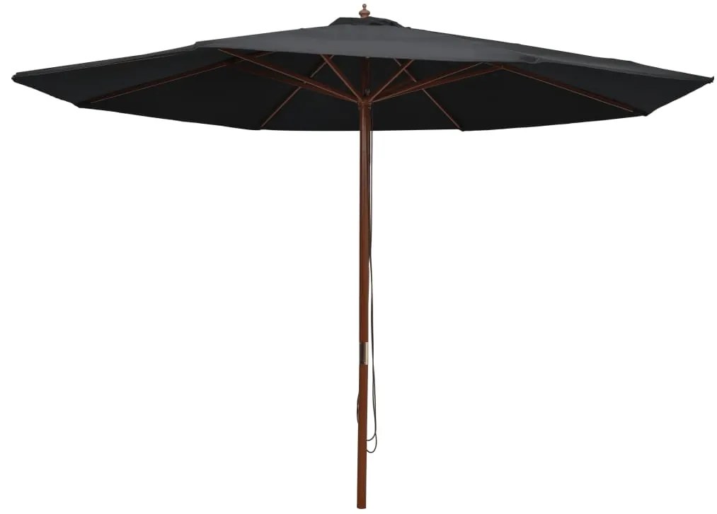 Ombrellone Da Esterni Con Palo İn Legno 350 Cm Nero /