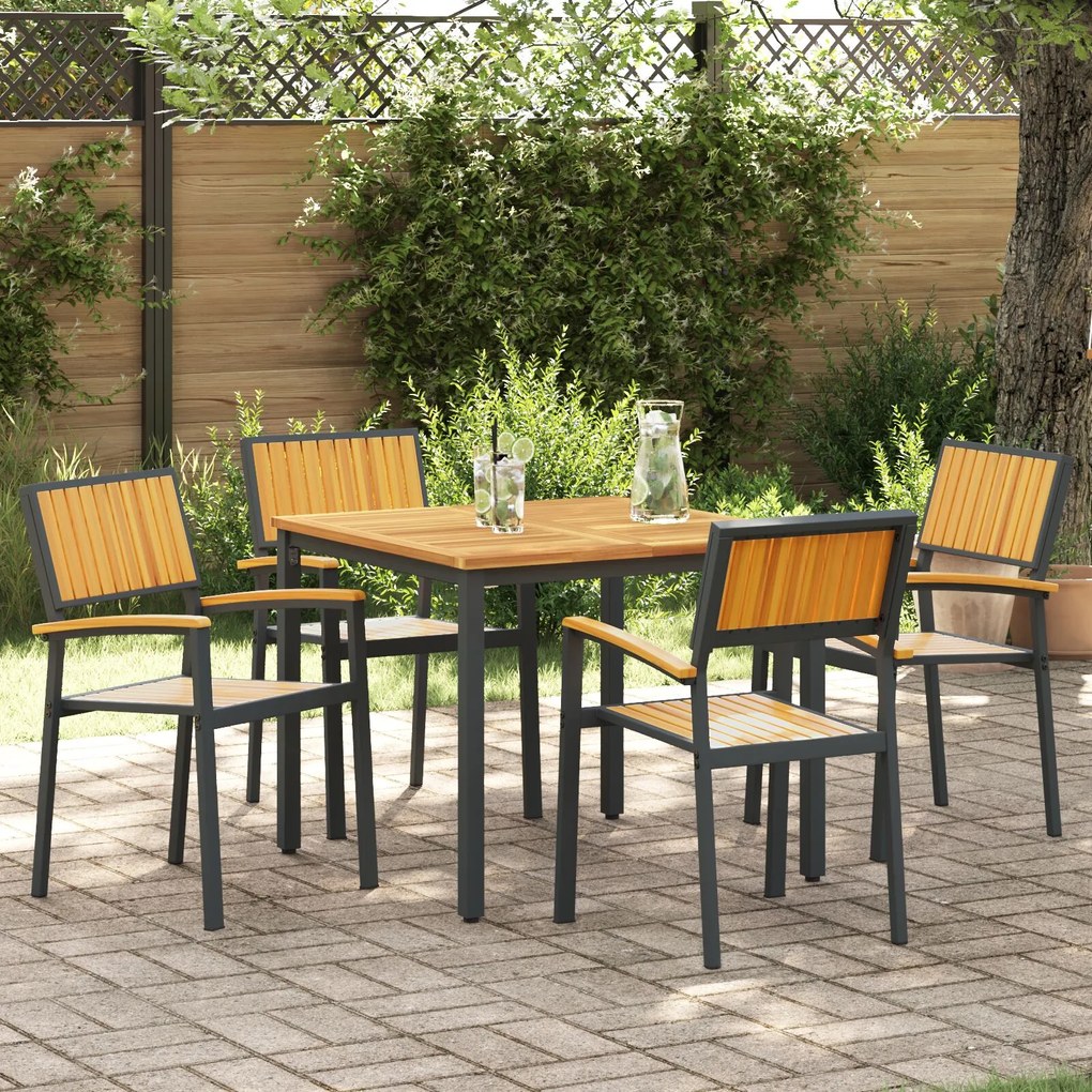 Set da pranzo da giardino set di 5 nero e marrone metallo e legno
