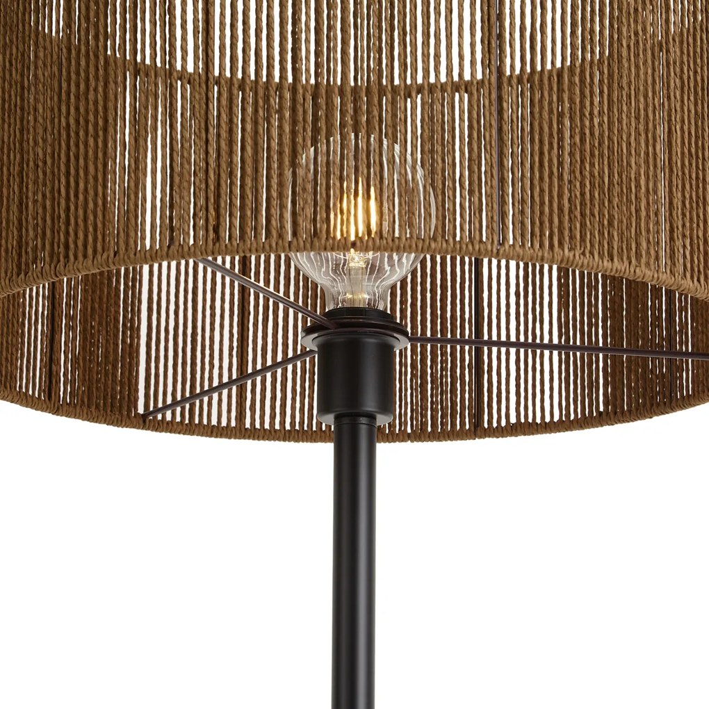 Lampada da terra nera con paralume in corda di carta marrone 50/50/25 - Simplo