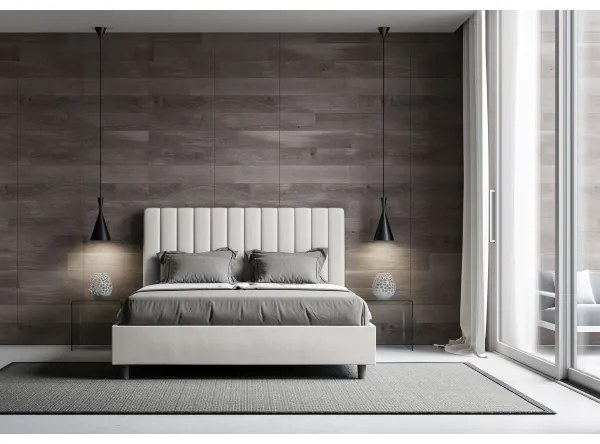 Letto matrimoniale contenitore imbottito 160x210 similpelle bianco Agueda