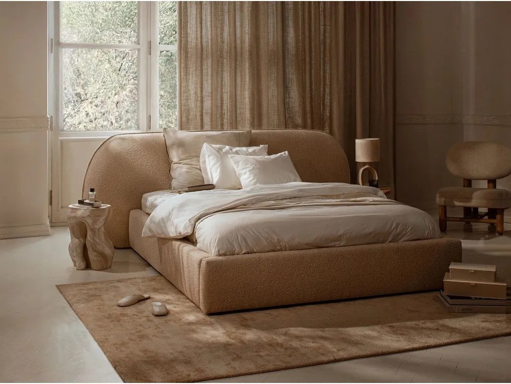 Letto matrimoniale imbottito verde con contenitore con rete inclusa 160x200 cm Ovalo – Micadoni