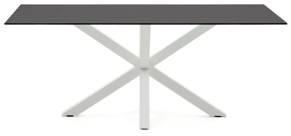 Kave Home - Tavolo Argo di vetro nero opaco e gambe in acciaio con finitura bianca 200 x 100 cm