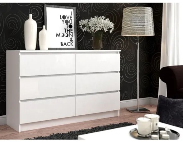 Cassettiera Credenza 120x40x77 Cm 6 Cassetti Artika Bianco Opaco