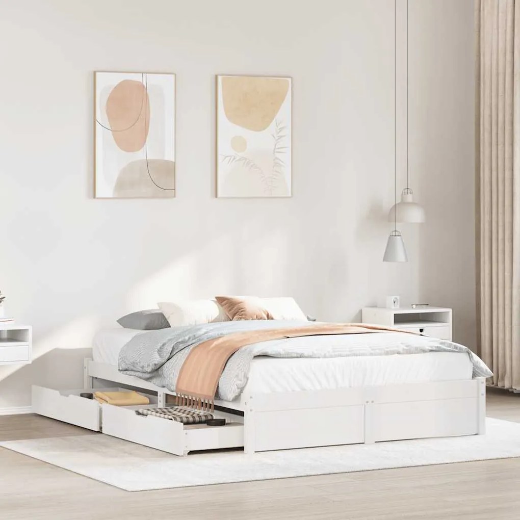 Letto Senza Materasso Bianco 140x200 Cm Legno Massello Di Pino /