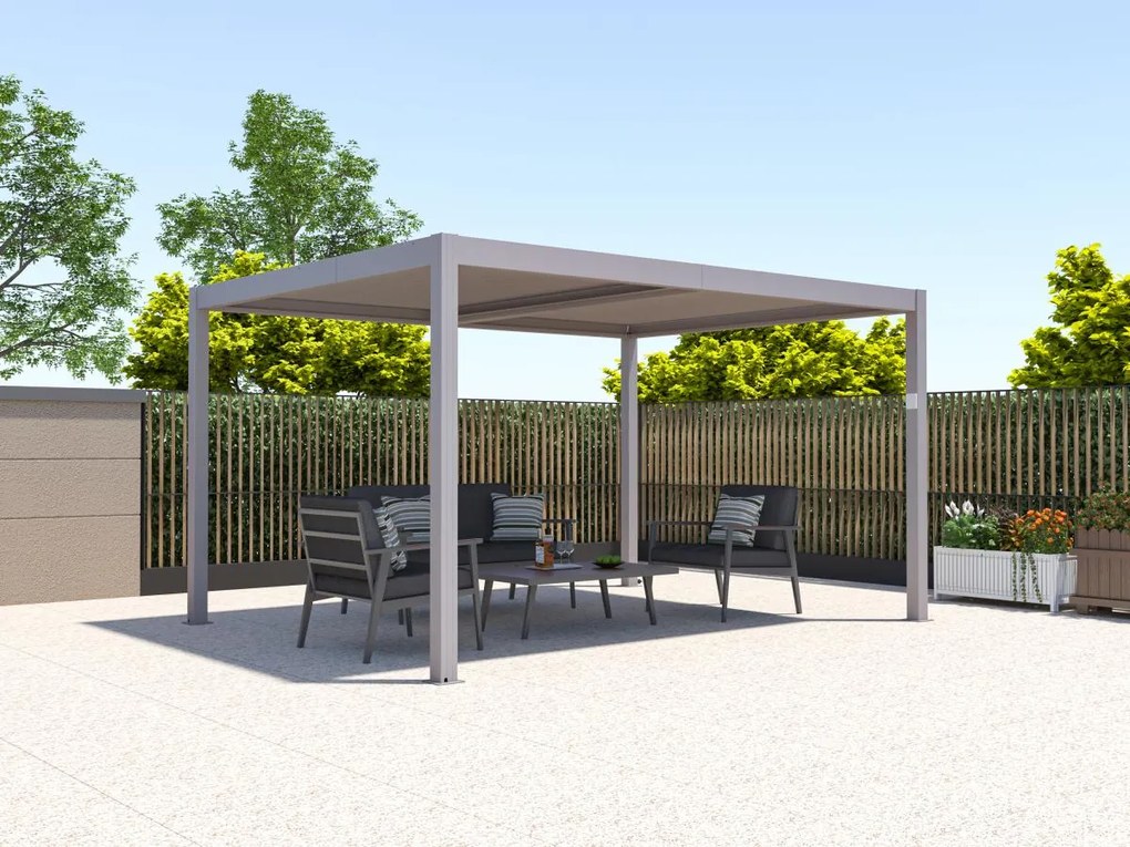 Casetta per terrazzo bioclimatica elettrica a lamelle orientabili 12 m² Tortora in Alluminio - AMADORA