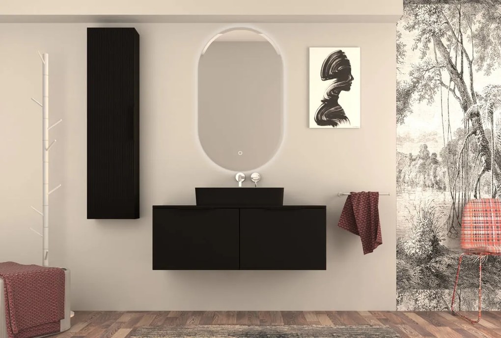 Mobile da bagno sospeso sotto lavabo L 120 x H 43 x P 44 cm nero laccato opaco, 2 cassetti BADEN HAUS Modula