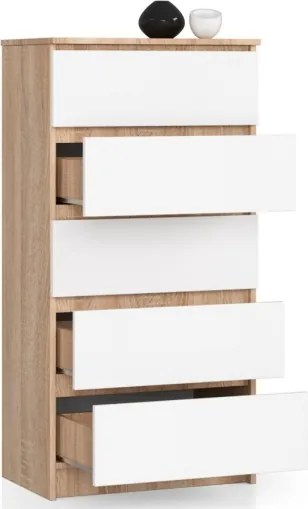 Cassettiera Moderna 60x40x120 Cm 5 Cassetti Bianco E Rovere Sonoma Artika
