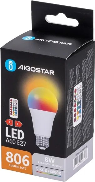 Aigostar - Lampadina LED RGBW dimmerabile A60 E27/8W/230V 3000K + telecomando