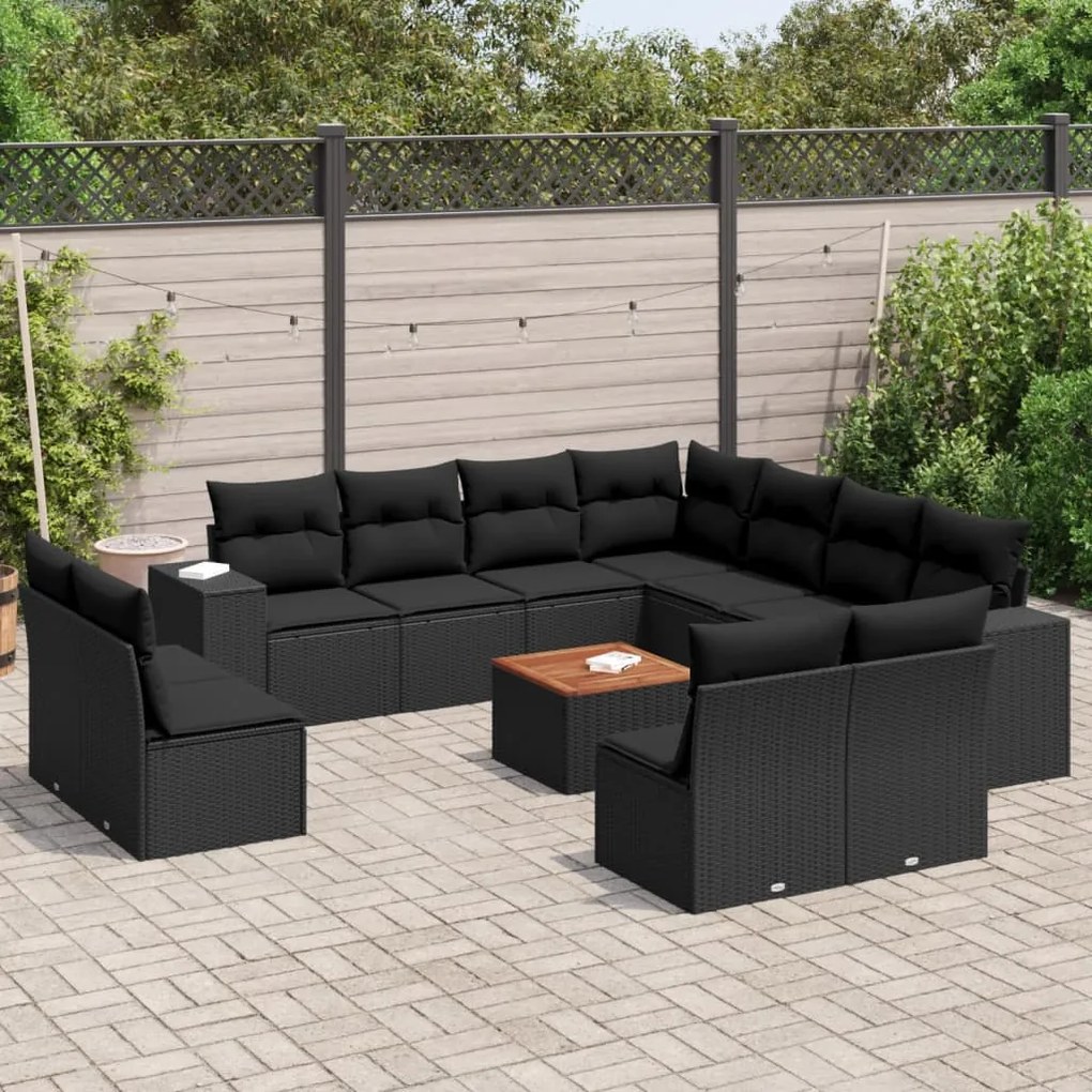 Set Divani da Giardino 12 pz con Cuscini Nero in Polyrattan