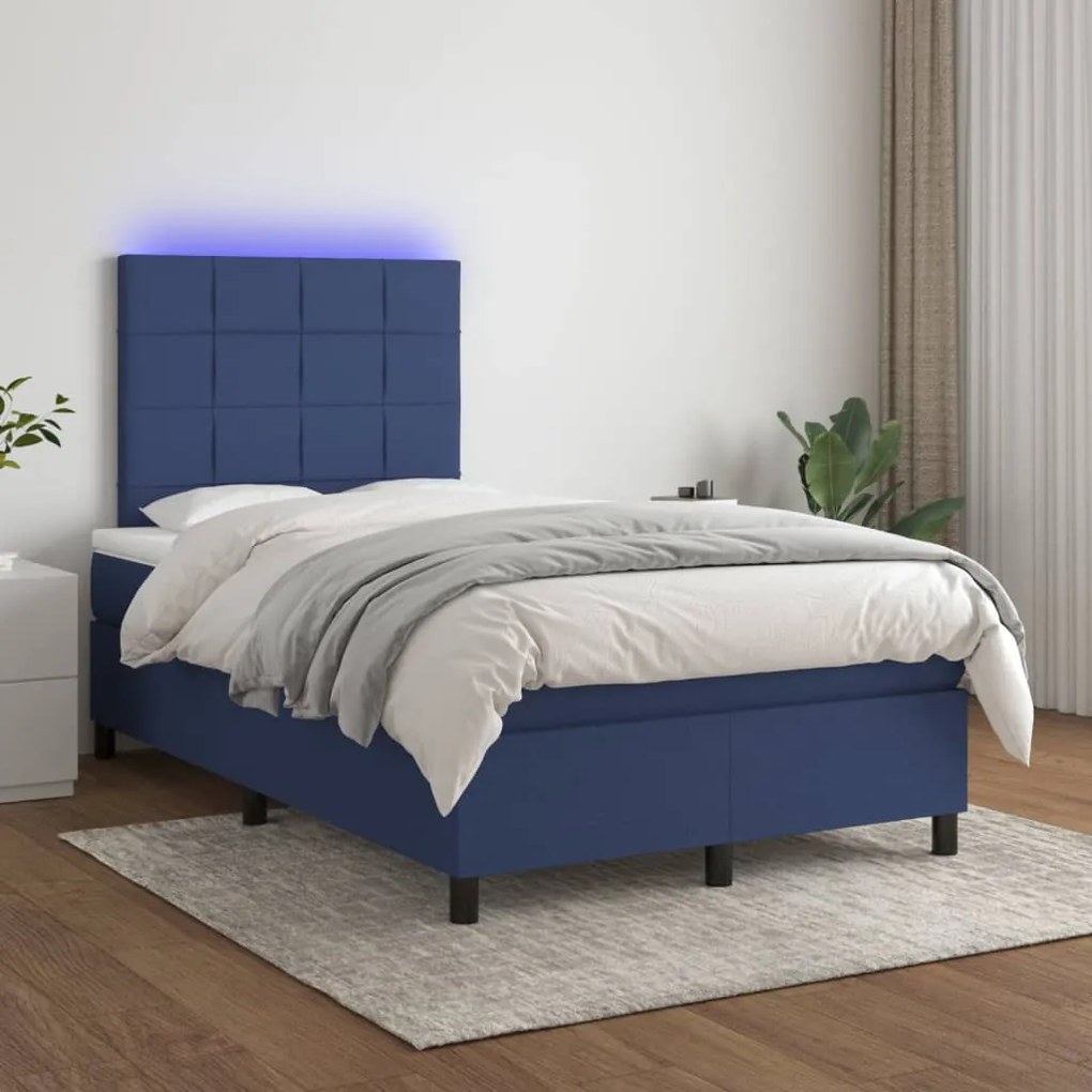 Letto a molle con materasso e led blu 120x200cm in tessuto