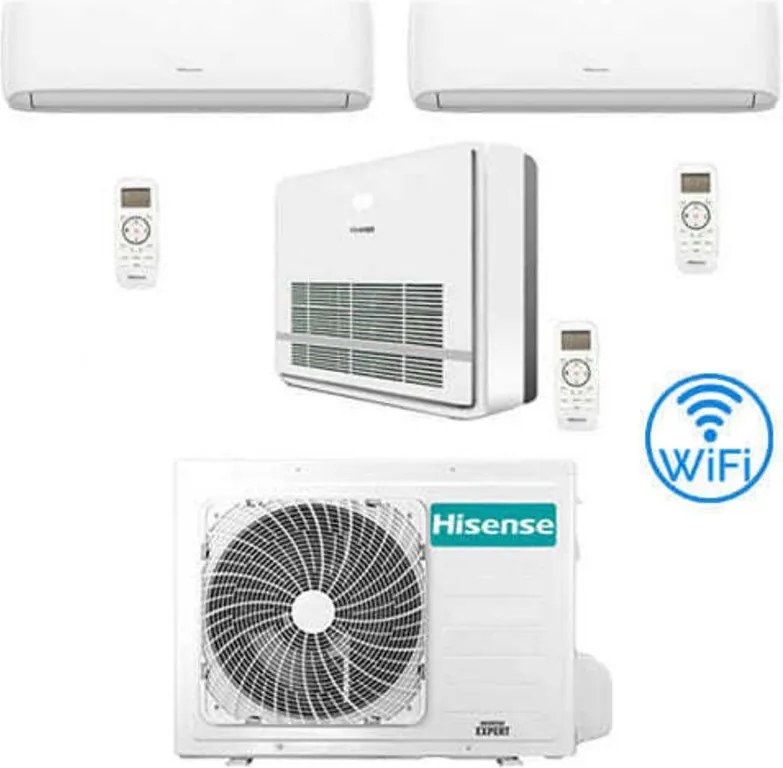 Climatizzatore Condizionatore Hisense R32 Trial Split Inverter Hi Comfort Wifi più Console 7000 + 9000 + 9000 btu con u.e. 3AMW52U4RJC Classe a++/a+