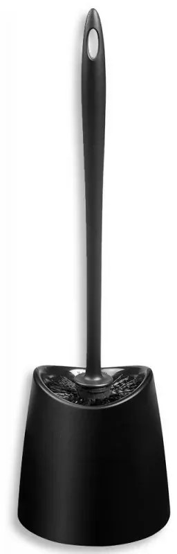Porta scopino per wc in plastica nera con setole morbide