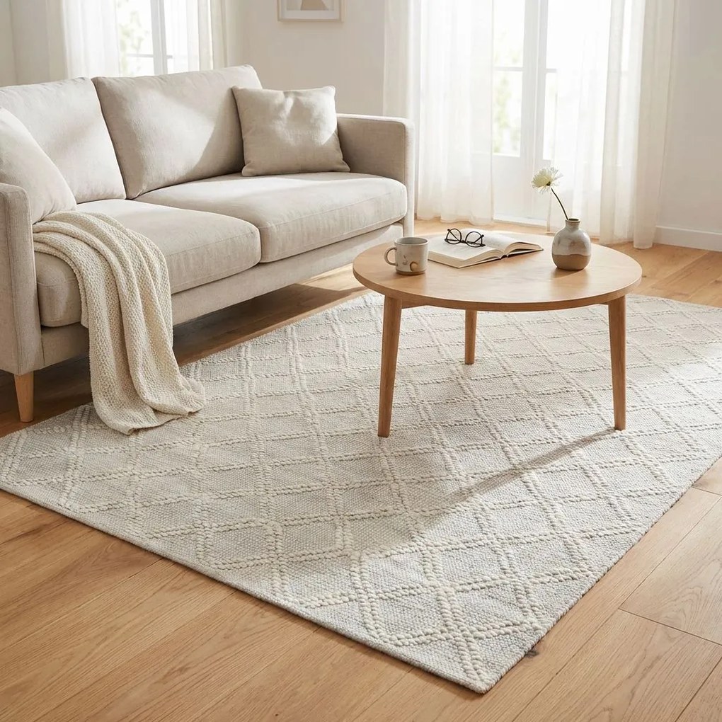 SAUL - tappeto in lana avorio con decoro