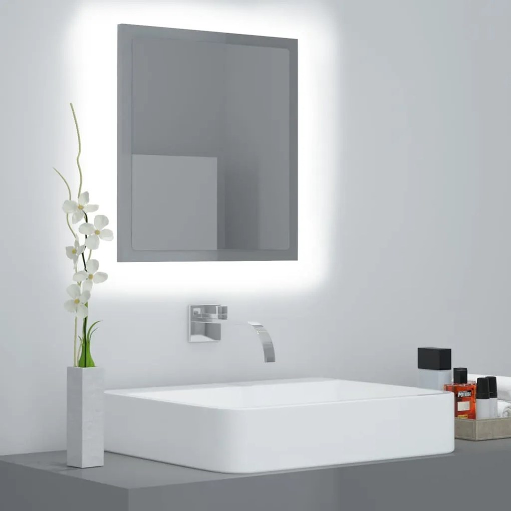 Specchio da bagno led grigio lucido 40x8,5x37 cm in acrilico