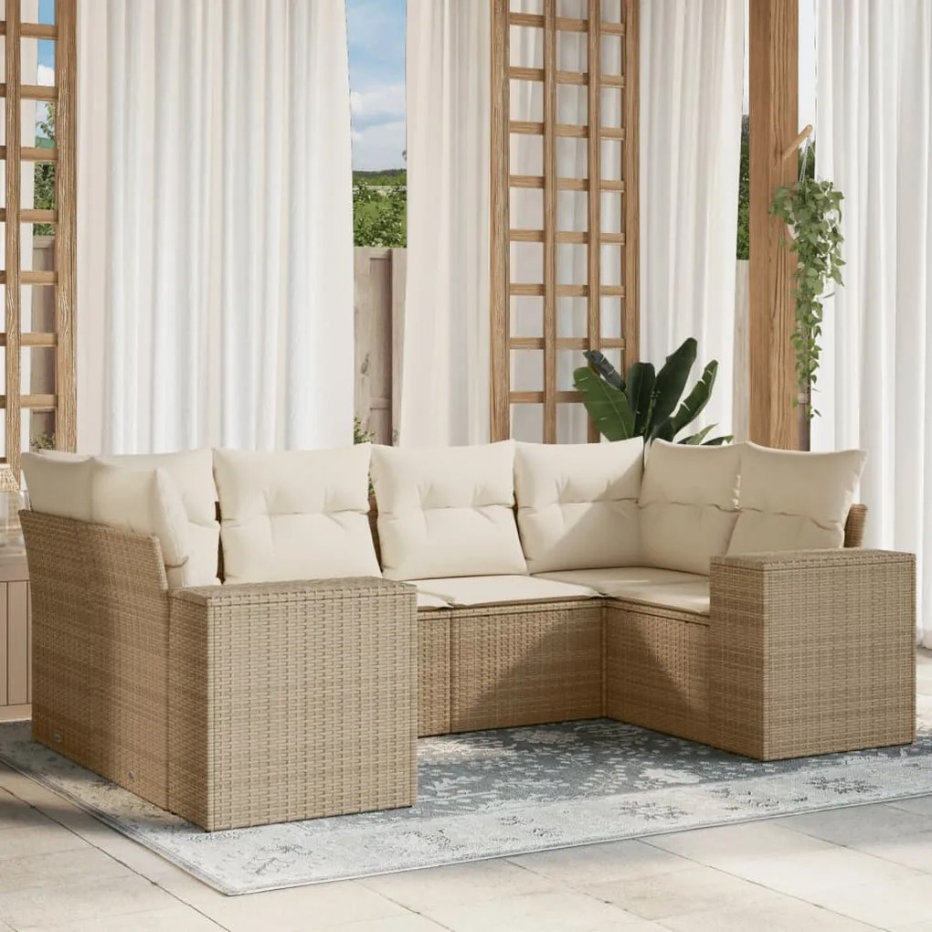 Set Divano da Giardino 6 pz con Cuscini Beige in Polyrattan