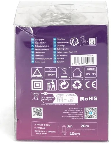 Aigostar - Catena LED natalizia da esterno 200xLED/8 funzioni 23m IP44 bianco caldo