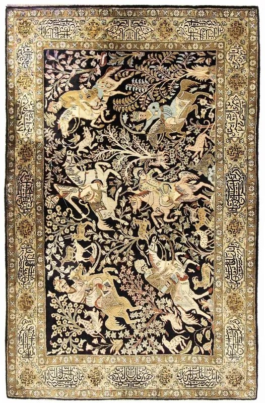 Ghom Tappeto 110 x 170 Blu (Iran) Annodato A Mano