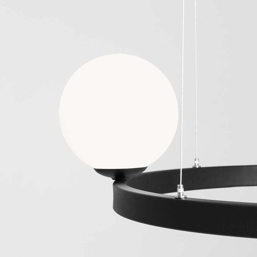 ALDEX Lampada a sospensione Garda 4, rotonda, metallo, vetro, a 4 luci, nera