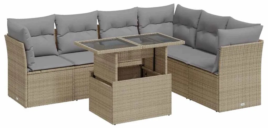 Set divani da giardino 7 pz con cuscini beige in polyrattan