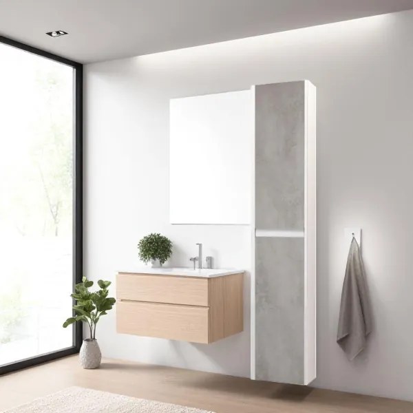 Colonna da bagno sospesa GRACE a 2 ante CEMENTO CHIARO