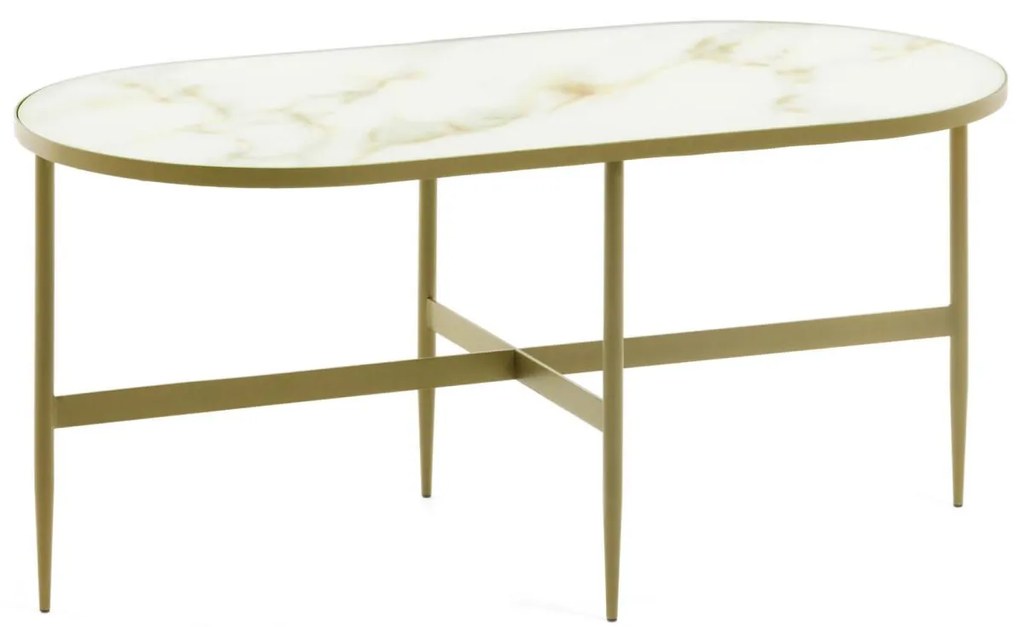 Kave Home - Tavolino Elisenda in vetro bianco e struttura in acciaio finitura oro 100 x 50 cm