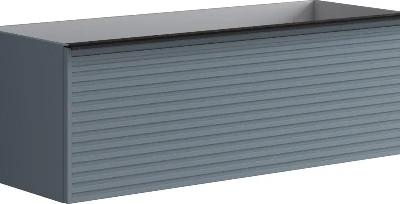 Mobile da bagno sospeso sotto lavabo Pixel stripes 1 cassetto L 120 x H 40 x P 45.5 cm blu indaco laccato opaco, con maniglia nero opaco