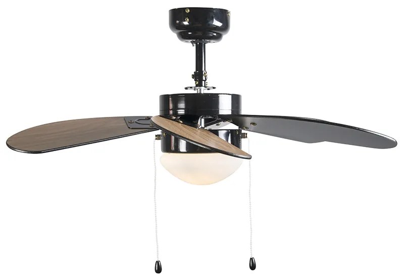 Ventilatore da soffitto nero con stampa legno 80 cm con cordino - Fresh