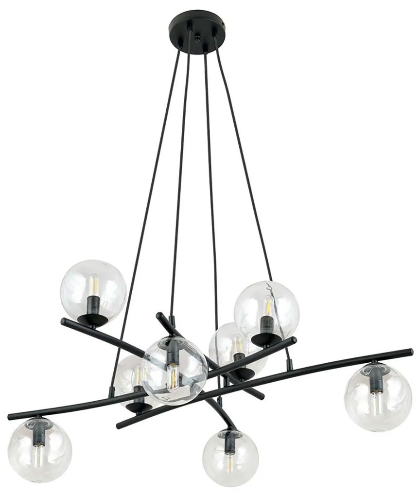 Lampadario Moderno Cadmo Acciaio Nero Trasparente 8 Luci E14 Ip20
