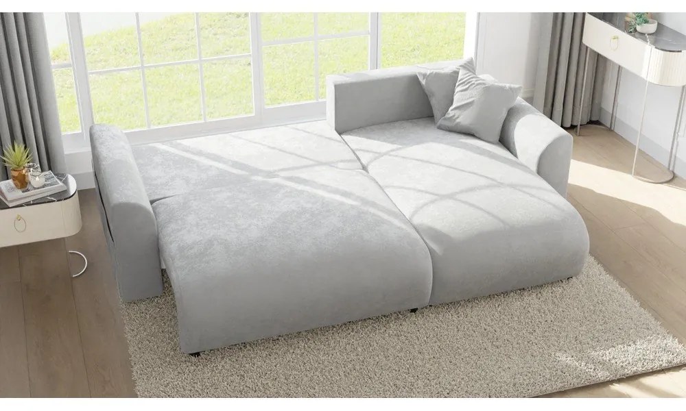 Divano angolare grigio chiaro in velluto (variabile) Lorine - Ropez