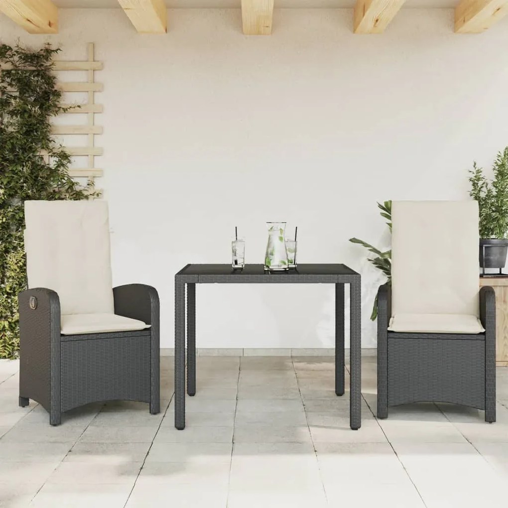 Set Da Pranzo Da Giardino 3 Pz Con Cuscini Nero İn Polyrattan /