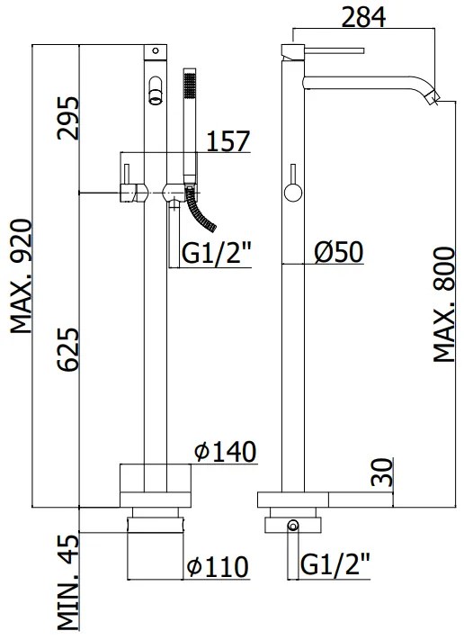 Paffoni Light Lig032 Miscelatore Vasca A Pavimento Con Deviatore doccetta E Comando A Leva Senza Corpo Incasso Cromo