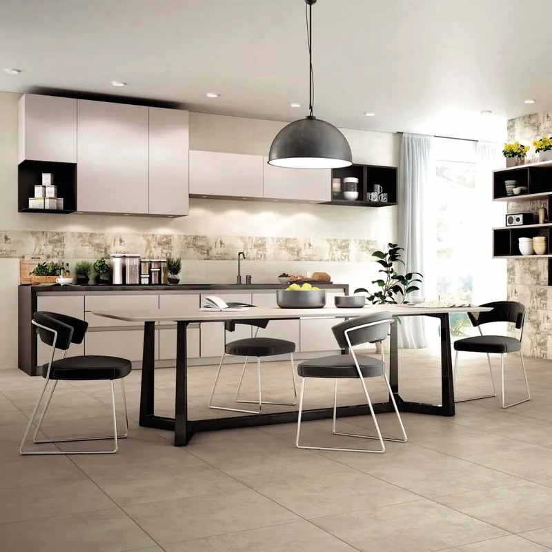 Piastrella da pavimento e rivestimento interno 60 x 60 cm Sp. 8 mm rettificato Draft Warm in gres porcellanato smaltato greige opaco traffico intenso (pei 4/5) R9 1.44 mq