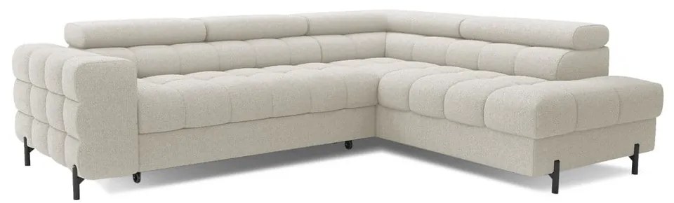 Divano angolare color crema allungabile/con contenitore (con penisola a destra/a L) e rivestimento in bouclé Ferucce – ELTAP