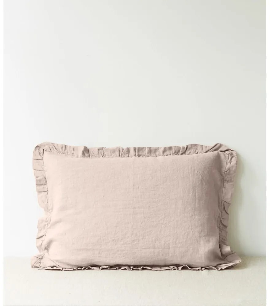 Federa di lino marrone chiaro con bordo a righe , 50 x 60 cm Portobello - Linen Tales