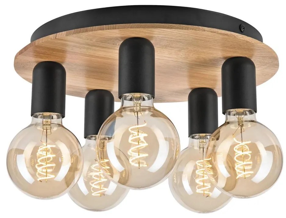Plafoniera DUSTY 5xE27/15W/230V diametro 34 cm quercia/nero