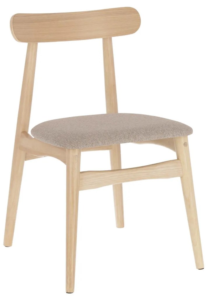 Kave Home - Sedia Nayme beige con impiallacciatura in frassino e gambe in legno massello di caucciù