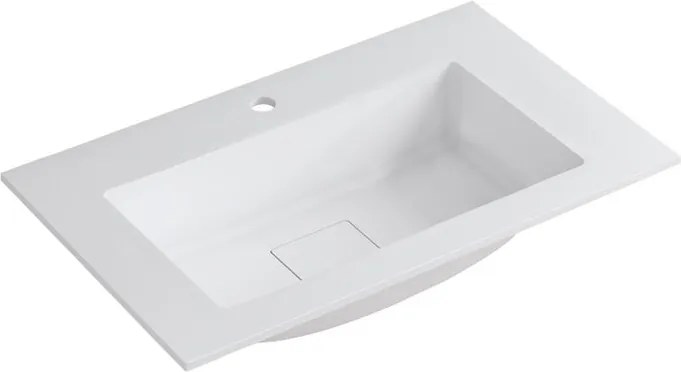 Lavabo a incasso rettangolare vasca centrale L 80.5 x H 15 x P 46 cm in resina bianco lucido